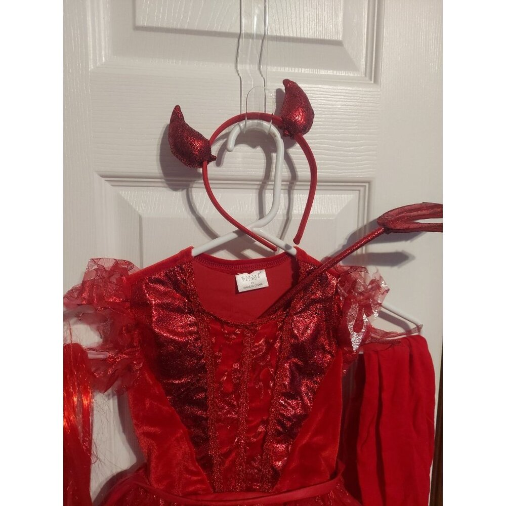 Spirit Devil Halloween Costume Dress Headband Tights Hair Pitchfork Size 2T - Picture 5 of 10